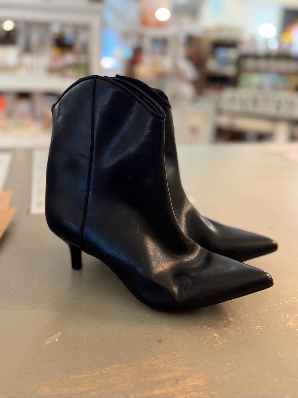 Women's Black Pointed-Toe Kitten Heel Ankle Boots